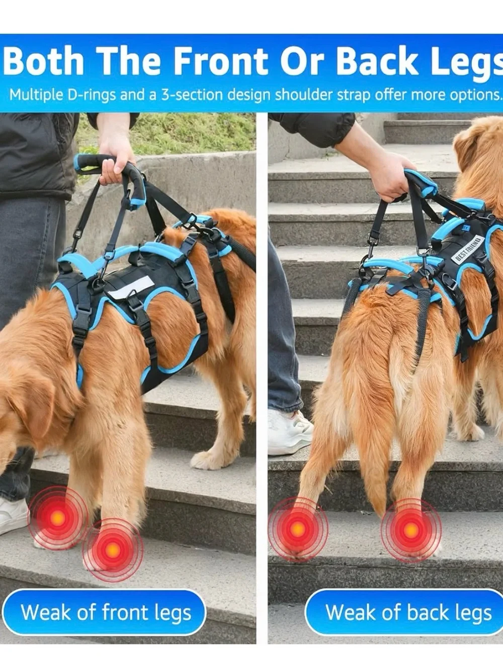 Blue Dog Support Harness with Lift Handle and Adjustable Straps